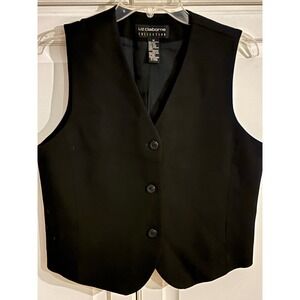 Liz Claiborne Collection Black 100% Wool Tailored Button Front Vest Womens 10